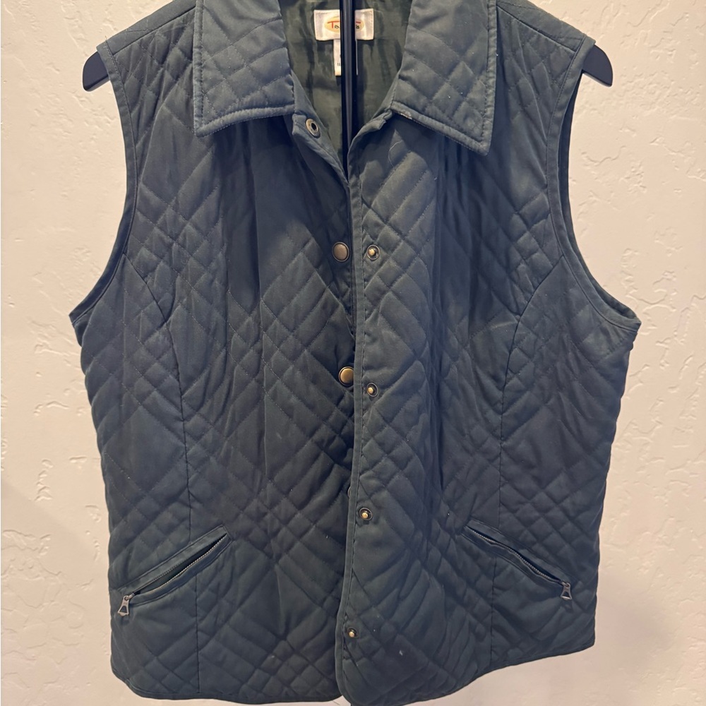 Talbots Hunter Green Diamond Quilted Snap Front Vest